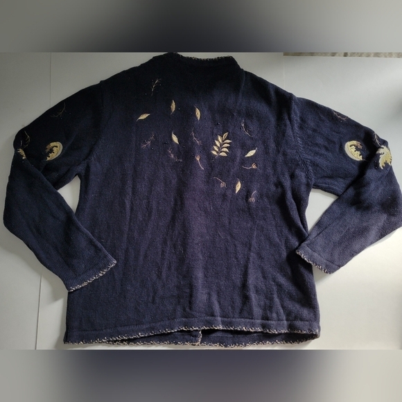 Christopher and Banks Black Button Up Knit Fall Leaves Embroidered Sweater 2003 - Picture 2 of 8